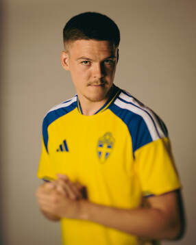 Emil Holm of the Swedish national football team poses for a