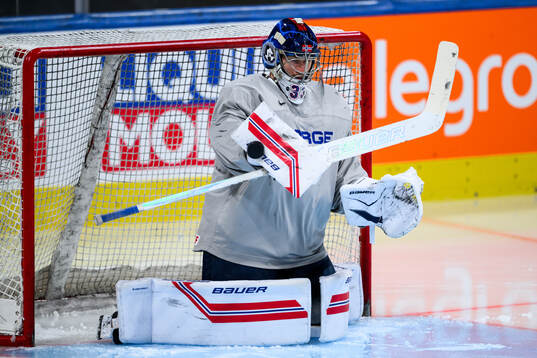 goaltender Henrik Haukeland of Norway at a practice session