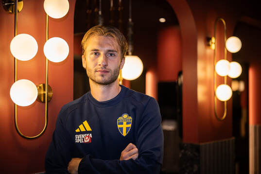Benjamin Nygren of the Swedish national football team poses