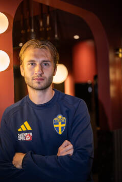 Benjamin Nygren of the Swedish national football team poses