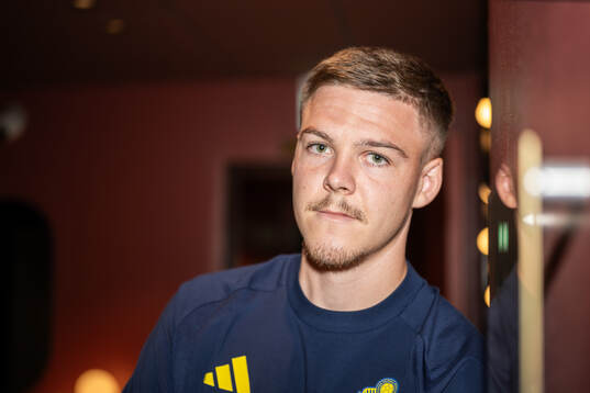Emil Holm of the Swedish national football team poses for a