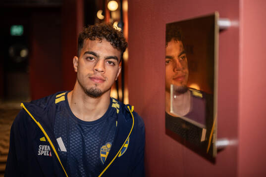 Yasin Ayari of the Swedish national football team poses for