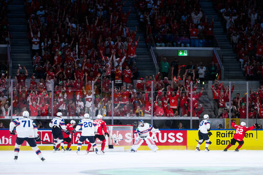 Denis Malgin of Switzerland celebrates scoring 2-0