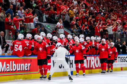 Nico Hischier of Switzerland celebrates