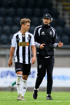 Landskronas Tobias Karlsson och tränare Robin Asterhed