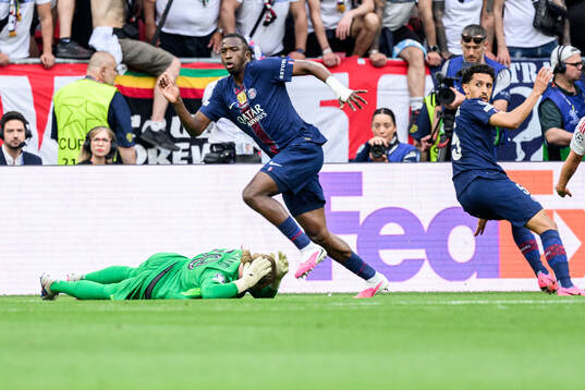 Goalkeeper Matvey Safonov of Paris Saint-Germain in pain