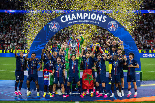 Marquinhos, Goncalo Ramos and Ousmane Dembele of Paris