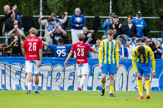 Trelleborgs Johannes Käck och Vincent Poppler jublar och