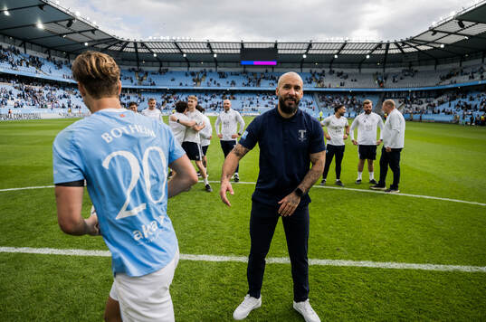 Malmö FFs Erik Botheim och tränare Guillermo Molins