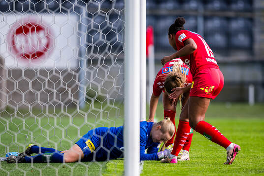 Goalkeeper Klara Thorsrud Sporsem of LSK Kvinner in pain
