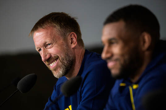 Head coach Graham Potter and Isak Hien of the Swedish