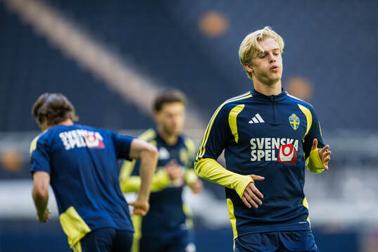 Lucas Bergvall of the Swedish national football team at a