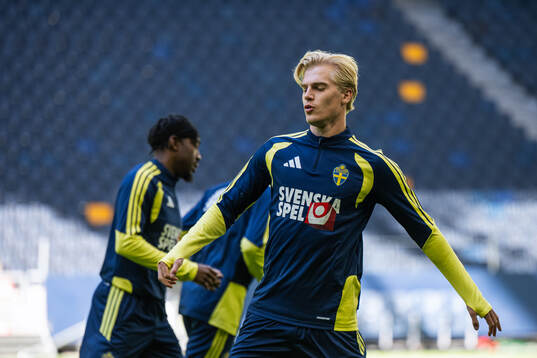 Lucas Bergvall of the Swedish national football team at a