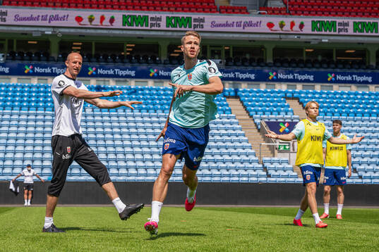 Player manager Brede Hangeland and Kristoffer Ajer of the