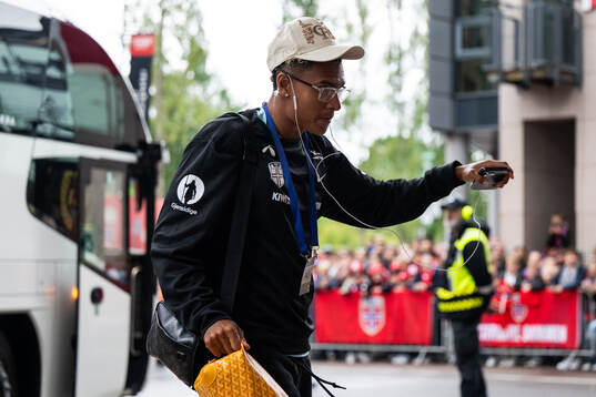 Antonio Nusa of Norway arrives