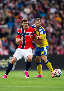 Alexander Sørloth of Norway and Jesper Karlström of Sweden