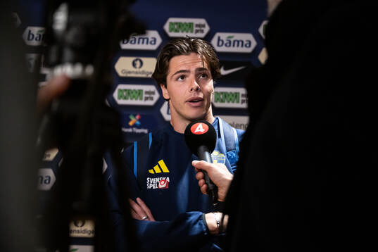Goalkeeper Jacob Widell Zetterström of Sweden in mixed zone