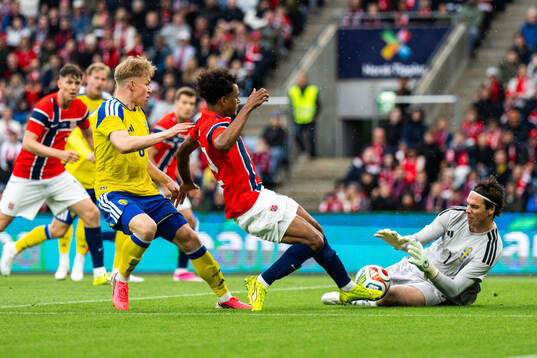 Daniel Svensson and goalkeeper Jacob Widell Zetterström of