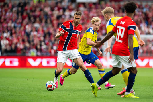 Kristoffer Ajer of Norway and Lucas Bergvall of Sweden