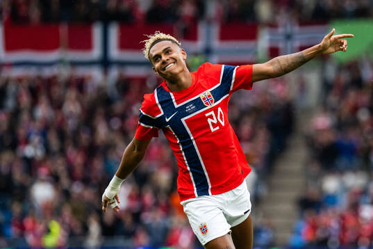 Antonio Nusa of Norway celebrates