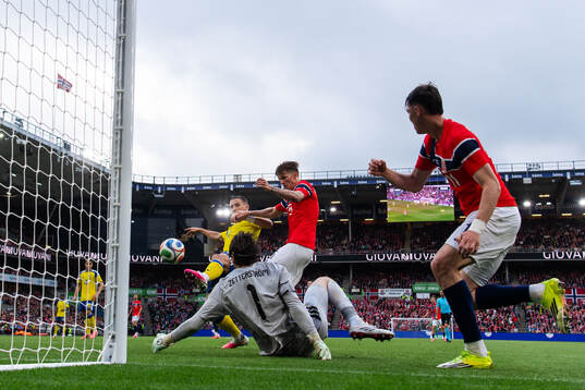 Gustaf Lagerbielke and goalkeeper Jacob Widell Zetterström