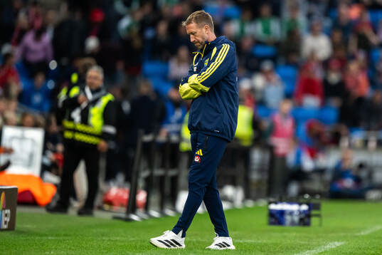 Head coach Graham Potter of Sweden looks dejected