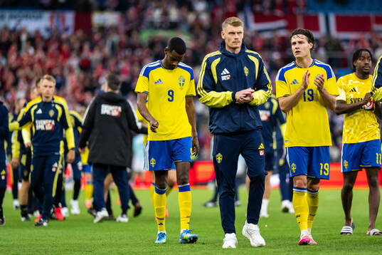 Alexander Isak, Eric Smith and Mattias Svanberg of Sweden