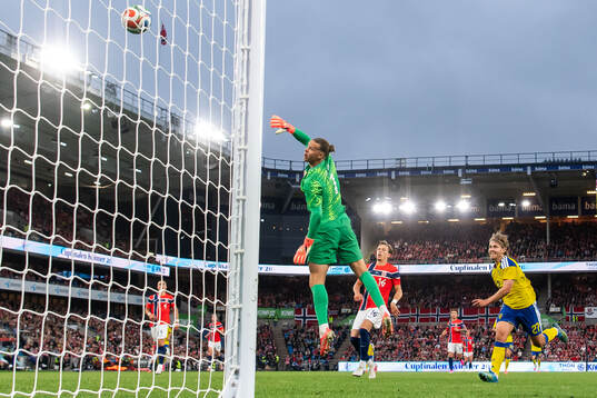 Sebastian Nanasi of Sweden scores 3-2 behind goalkeeper
