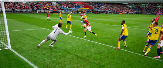Jørgen Strand Larsen of Norway scores the 1-0 goal behind