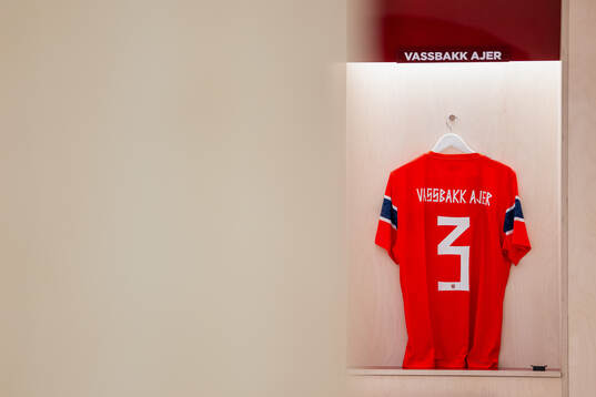 The kit of Kristoffer Ajer of Norway in the dressing room