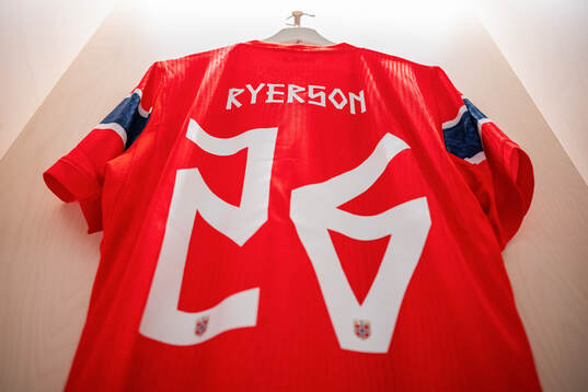 The kit of Julian Ryerson of Norway in the dressing room