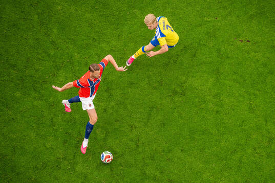 Kristoffer Ajer of Norway and Lucas Bergvall of Sweden