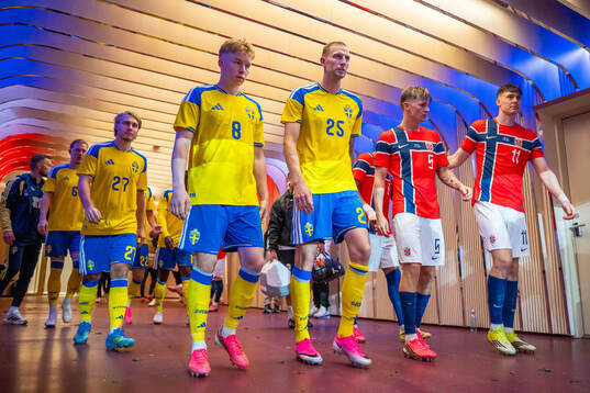 Daniel Svensson and Gustaf Nilsson of Sweden at half-time