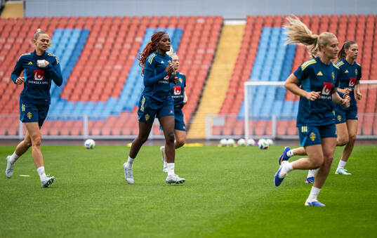 Fridolina Rolfö and Evelyn Ijeh of the Swedish women's