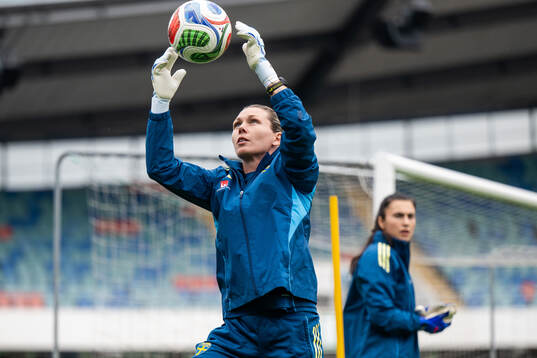 Goalkeeper Jennifer Falk and goalkeeper Zecira Musovic of
