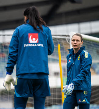 Goalkeeper Zecira Musovic and goalkeeper Jennifer Falk of