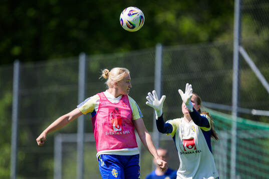 Wilma Leidhammar and Goalkeeper Elvira Björklund of the