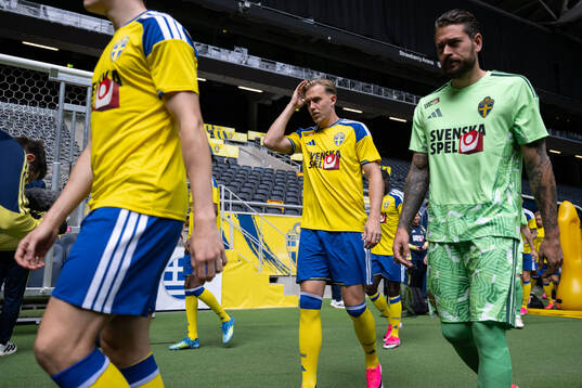 Herman Johansson and goalkeeper Kristoffer Nordfeldt of the