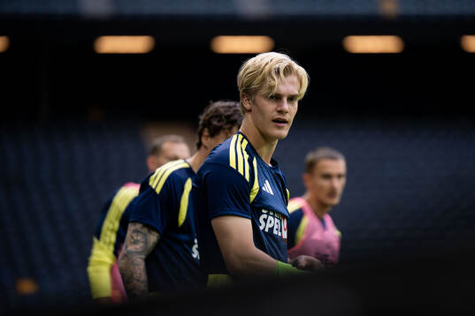 Lucas Bergvall of the Swedish national football team at a