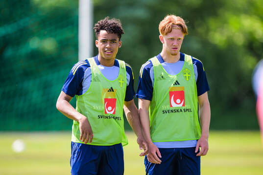 Sion Oppong and Elias Eriksson of the Swedish under-21
