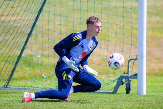 Goalkeeper Theo Krantz of the Swedish under-21 national