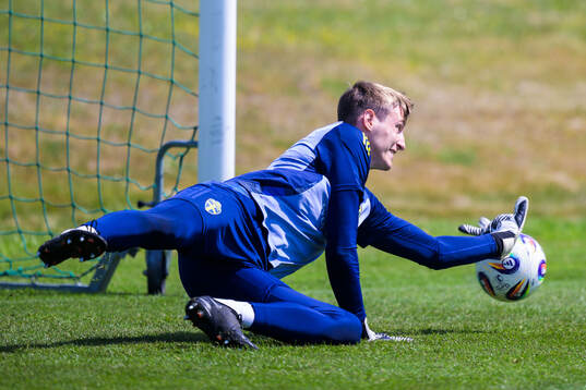 Goalkeeper Elis Jäger of the Swedish under-21 national