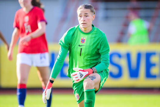 Goalkeeper Rugile Rulyte of Norway looks dejected