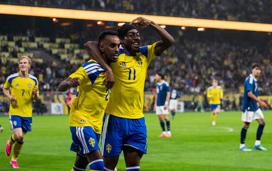 Taha Ali and Anthony Elanga of Sweden celebrates