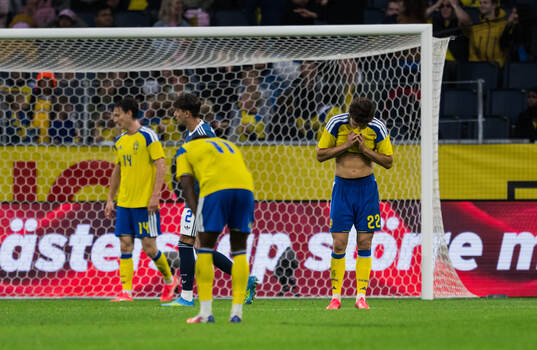Besfort Zeneli of Sweden looks dejected