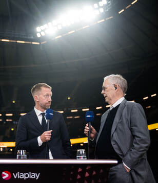 Lars Lagerbäck of Swedish broadcaster Viaplay with head