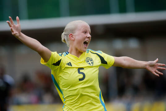 Rebecca Jakobsson of Sweden celebrates 1-0