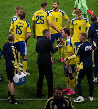 Head coach Graham Potter and Elliot Stroud of Sweden at a