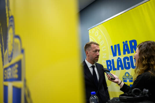 Head coach Graham Potter of Sweden is interviewed