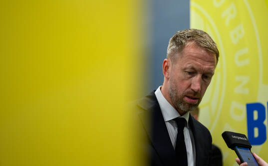 Head coach Graham Potter of Sweden is interviewed